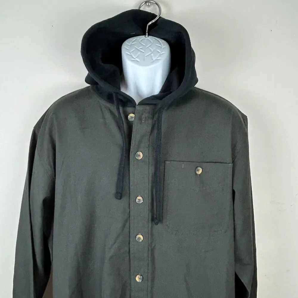 Yellow Stone TV Show Dark Green Chore Shirt Black Fleece Hood Size Large New